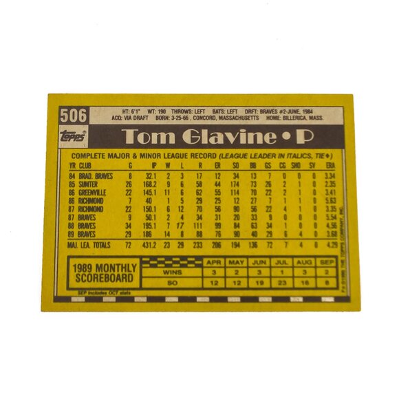 1990 Topps Tom Glavine #506 - Atlanta Braves Pitcher - Picture 2 of 2